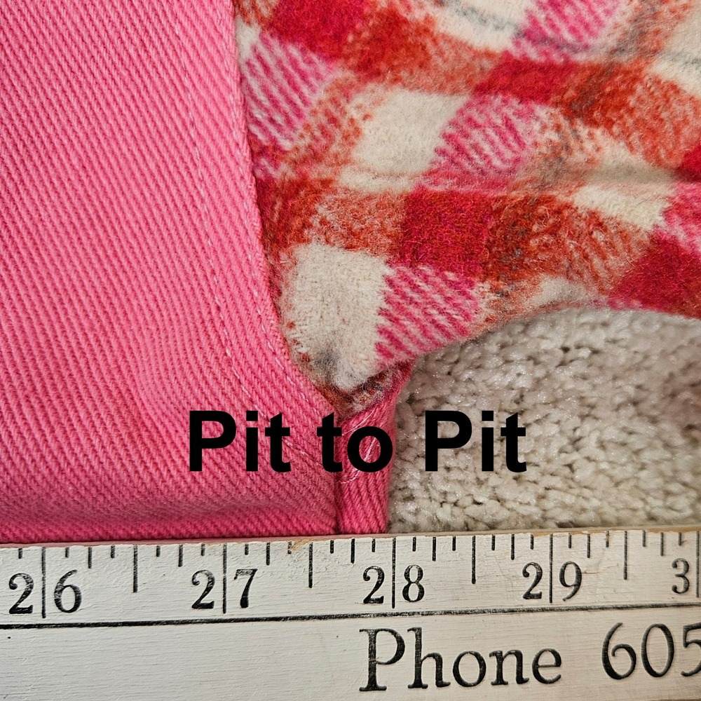 Fantastic Fawn Pink‎ Plaid Sleeve Oversized High-Low Shacket Size L Relaxed Boho - Picture 6 of 8